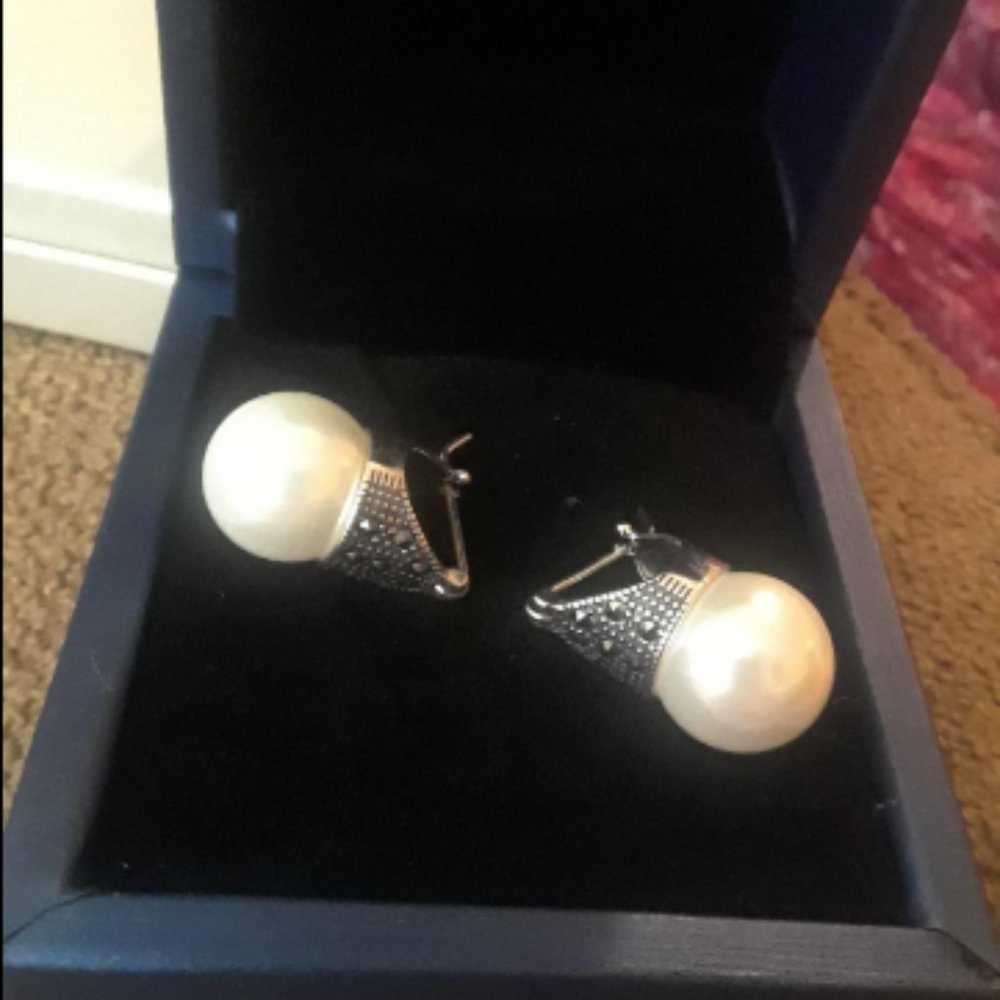 Sterling Silver Natural Pearl Earrings Shell Pearls Drop Dangle Earrings Large P